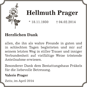 Traueranzeige von Hellmuth Prager von Super Sonntag Zeitz
