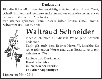 Traueranzeige von Waltraud Schneider von WVG - Wochenspiegel NMB / WSF / ZTZ