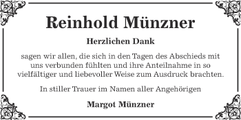 Traueranzeige von Reinhold Münzner von Super Sonntag Aschersleben