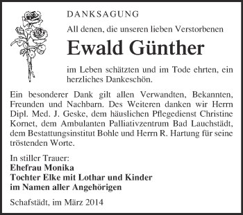 Traueranzeige von Ewald Günther von Super Sonntag Merseburg