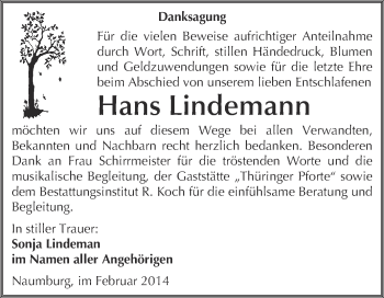 Traueranzeige von Hans Lindemann von WVG - Wochenspiegel NMB / WSF / ZTZ