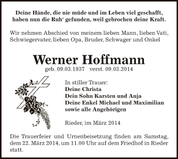 Traueranzeige von Werner Hoffmann von Super Sonntag Aschersleben