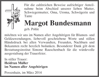 Traueranzeige von Margot Bundesmann von WVG - Wochenspiegel NMB / WSF / ZTZ