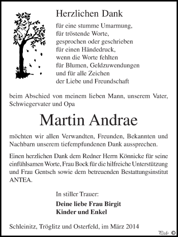 Traueranzeige von Martin Andrae von Super Sonntag Zeitz