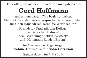 Traueranzeige von Gerd Hoffmann von Super Sonntag SGH Mansf. Land
