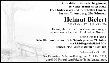 Traueranzeige von Helmut Bielert von WVG - Wochenspiegel Quedlinburg