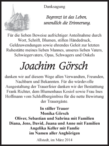 Traueranzeige von Joachim Görsch von WVG - Wochenspiegel SGH