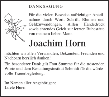 Traueranzeige von Joachim Horn von Super Sonntag Quedlinburg