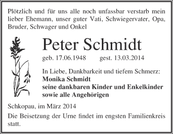 Traueranzeige von Peter Schmidt von Super Sonntag Merseburg