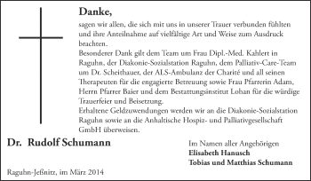 Traueranzeige von Rudolf Schumann von WVG - Wochenspiegel Bitterfeld
