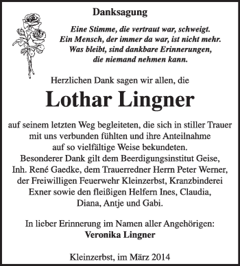 Traueranzeige von Lothar Lingner von Super Sonntag Dessau / Köthen