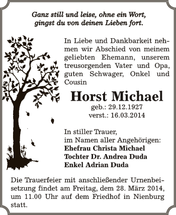 Traueranzeige von Horst Michael von Super Sonntag Bernburg