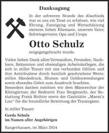 Traueranzeige von Otto Schulz von WVG - Wochenspiegel SGH