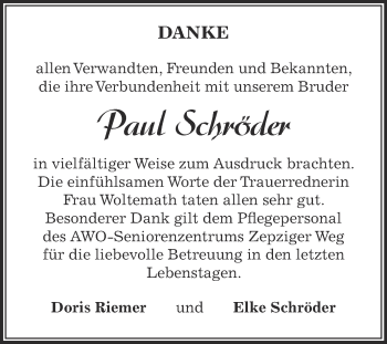 Traueranzeige von Paul Schröder von Super Sonntag Bernburg