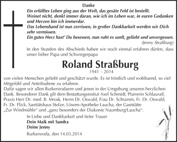 Traueranzeige von Roland Straßburg von WVG - Wochenspiegel NMB / WSF / ZTZ