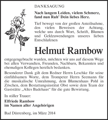 Traueranzeige von Helmut Rambow von Super Sonntag Merseburg