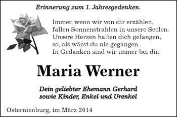 Traueranzeige von Maria Werner von WVG - Wochenspiegel Dessau / Köthen