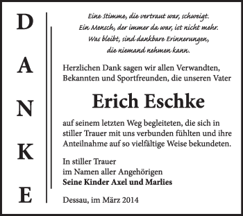 Traueranzeige von Erich Eschke von Super Sonntag Dessau / Köthen