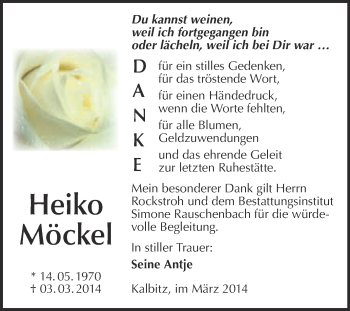 Traueranzeige von Heiko Möckel von WVG - Wochenspiegel NMB / WSF / ZTZ