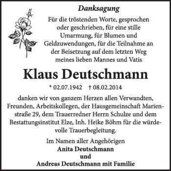 Traueranzeige von Klaus Deutschmann von Super Sonntag Dessau / Köthen