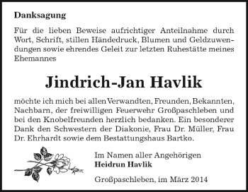 Traueranzeige von Jindrich-Jan Havlik von WVG - Wochenspiegel Dessau / Köthen