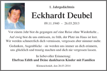 Traueranzeige von Eckhardt Deubel von Super Sonntag Merseburg