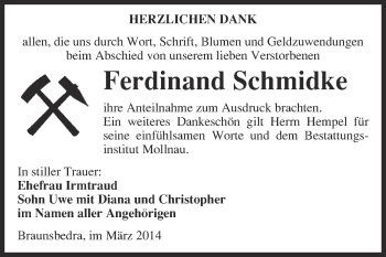 Traueranzeige von Ferdinand Schmidke von WVG - Wochenspiegel Merseburg
