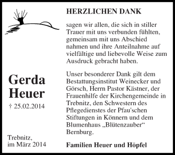 Traueranzeige von Gerda Heuer von Super Sonntag Halle