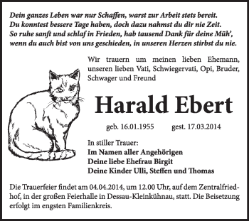 Traueranzeige von Harald Ebert von Super Sonntag Dessau / Köthen