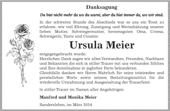 Traueranzeige von Ursula Meier von Wochenspiegel Mansfelder Land