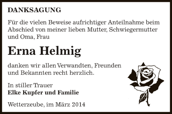 Traueranzeige von Erna Helmig von Super Sonntag Zeitz