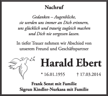 Traueranzeige von AHarald Ebert von Super Sonntag Dessau / Köthen