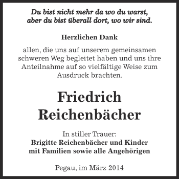 Traueranzeige von Friedrich Reichenbächer von Super Sonntag Zeitz