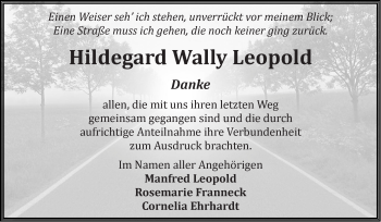 Traueranzeige von Hildegard Wally Leopold von Super Sonntag Quedlinburg