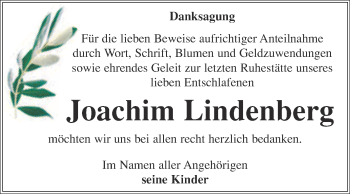 Traueranzeige von Joachim Lindenberg von WVG - Wochenspiegel Quedlinburg