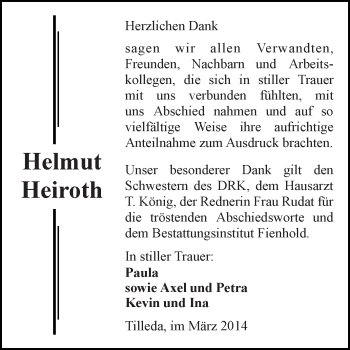 Traueranzeige von Helmut Heiroth von Super Sonntag SGH Mansf. Land
