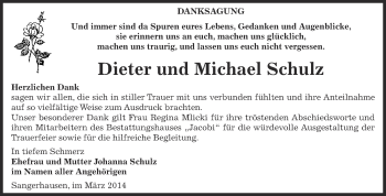Traueranzeige von Dieter und Michael  Schulz von Super Sonntag SGH Mansf. Land