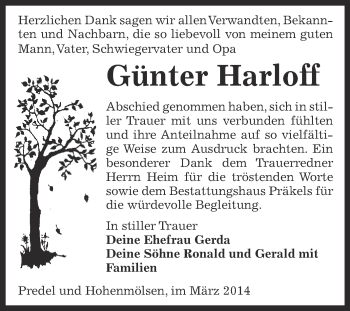 Traueranzeige von Günter Harloff von Super Sonntag Zeitz