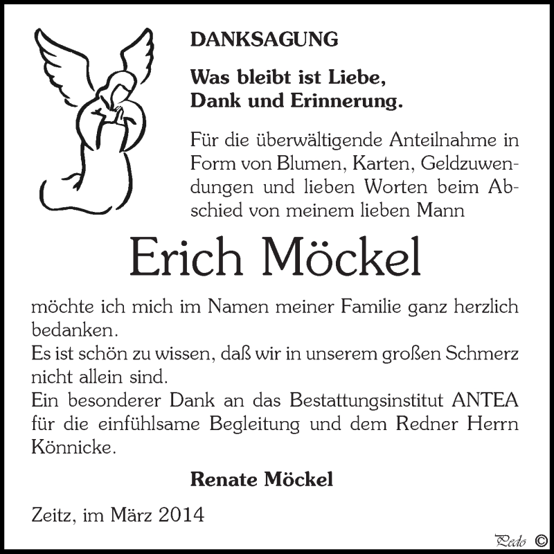  Traueranzeige für Erich Möckel vom 30.03.2014 aus Super Sonntag Zeitz