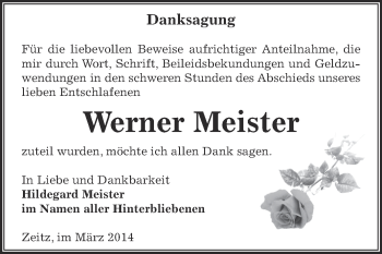 Traueranzeige von Werner Meister von Super Sonntag Zeitz