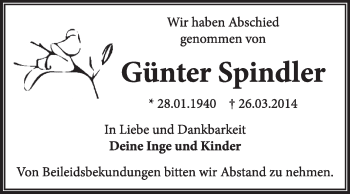 Traueranzeige von Günter Spindler von Super Sonntag Dessau / Köthen