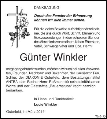 Traueranzeige von Günter Winkler von Super Sonntag Zeitz