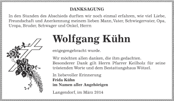 Traueranzeige von Wolfgang Kühn von Super Sonntag Zeitz