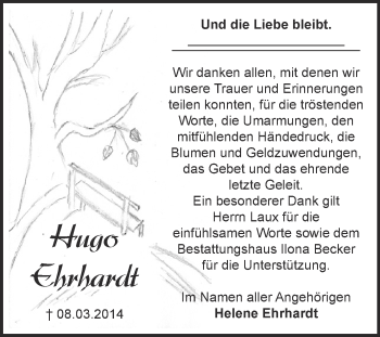 Traueranzeige von Hugo Ehrhardt von Super Sonntag SGH Mansf. Land