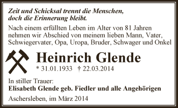 Traueranzeige von Heinrich Glende von Super Sonntag Aschersleben