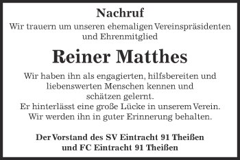 Traueranzeige von Reiner Matthes von Super Sonntag Zeitz