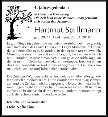 Traueranzeige von Hartmut Spillmann von Mitteldeutsche Zeitung Köthen
