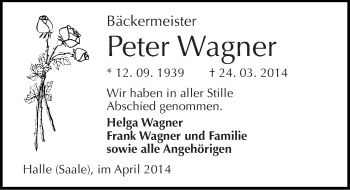 Traueranzeige von Peter Wagner von Mitteldeutsche Zeitung Halle/Saalkreis