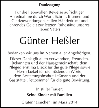 Traueranzeige von Günter Heßler von Mitteldeutsche Zeitung Wittenberg