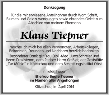 Traueranzeige von Klaus Tiepner von Mitteldeutsche Zeitung Merseburg/Querfurt